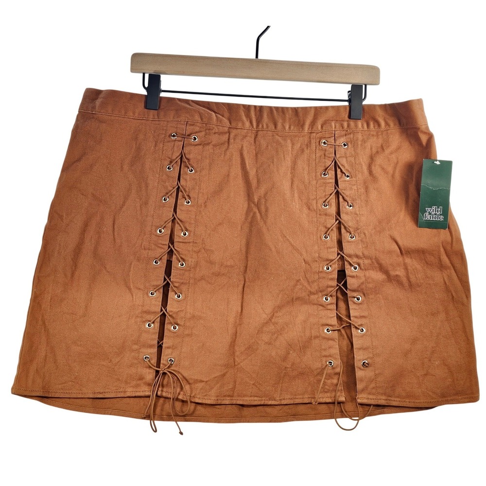 Wild Fable‎ Brown Suede Lace Up Mini Skirt Plus Size XXL